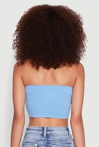 Womens Trendy Seamless Ruched Front Bandeau, Blue, Size S-M