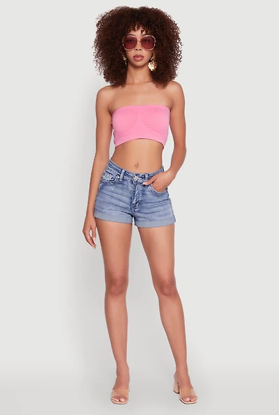 Womens Trendy Seamless Ruched Front Bandeau, Pink, Size S-M