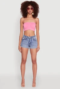 Womens Trendy Seamless Ruched Front Bandeau, Pink, Size S-M