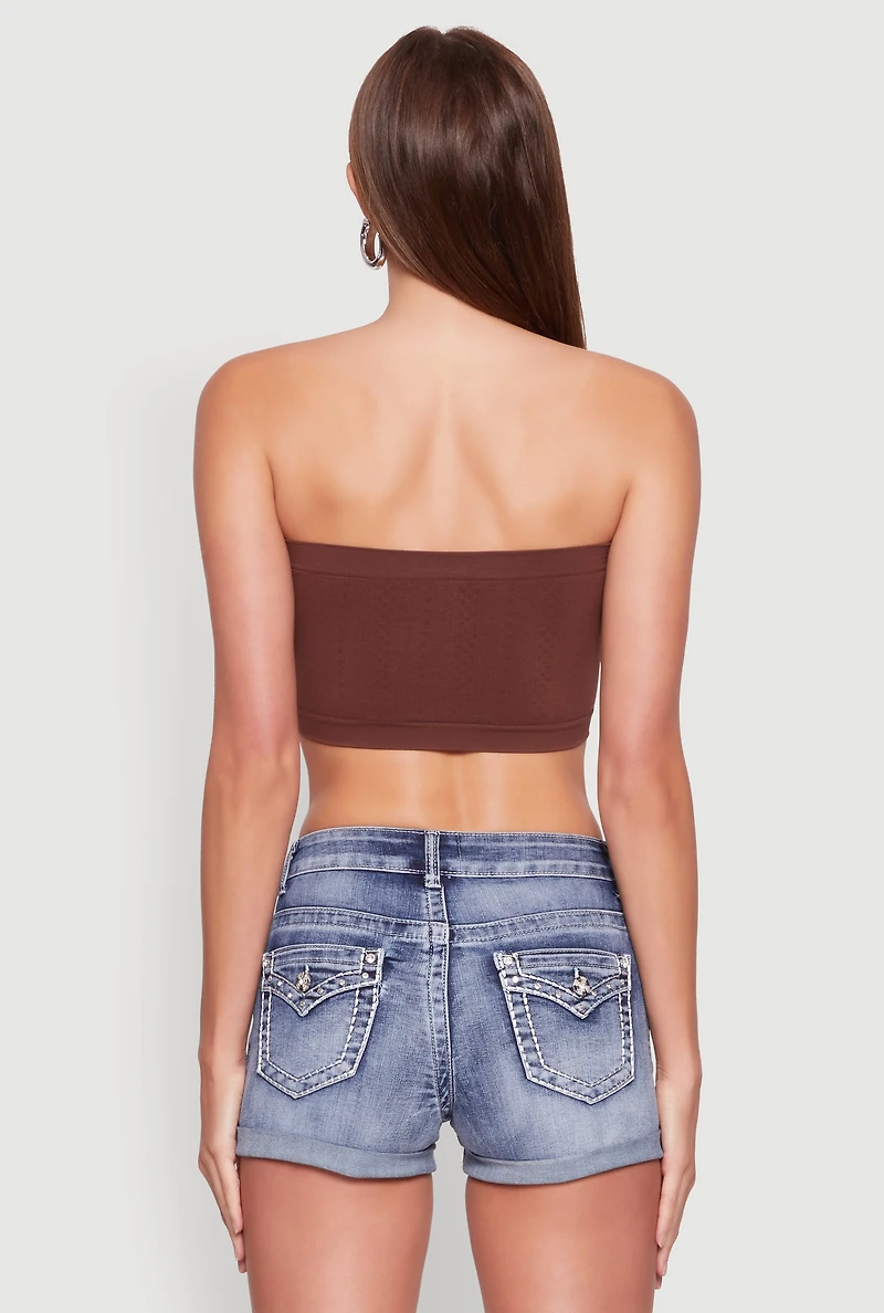 Womens Trendy Seamless Ruched Front Bandeau, M-L