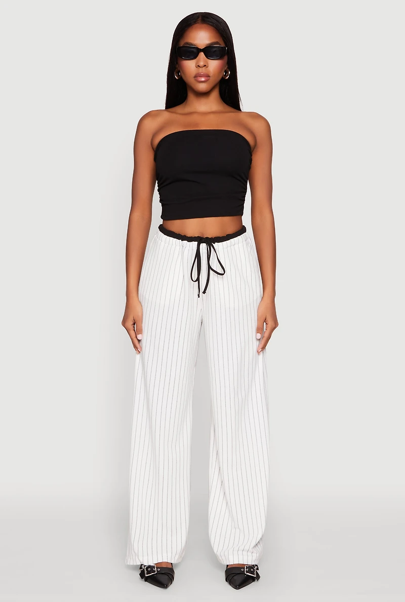 Womens Side Ruched Cropped Tube Top, Black, Size L