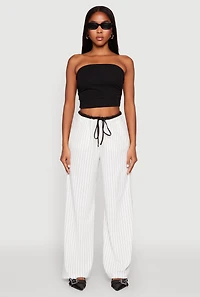 Womens Side Ruched Cropped Tube Top, Black,