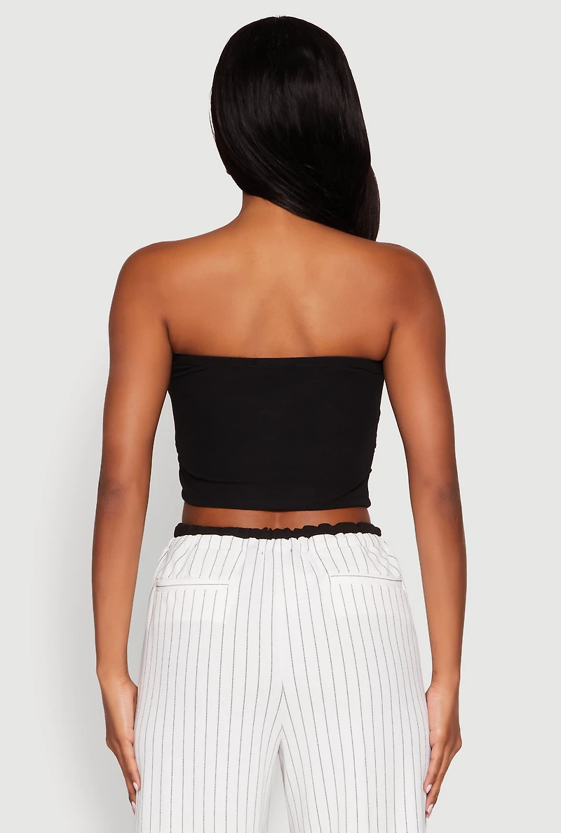Womens Side Ruched Cropped Tube Top, Black, Size L