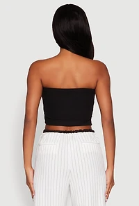 Womens Side Ruched Cropped Tube Top, Black, Size L