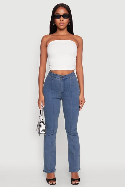 Womens Side Ruched Cropped Tube Top, White, Size M