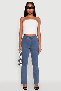 Womens Side Ruched Cropped Tube Top, White, Size M