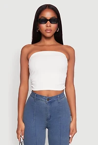 Womens Side Ruched Cropped Tube Top, White, Size M