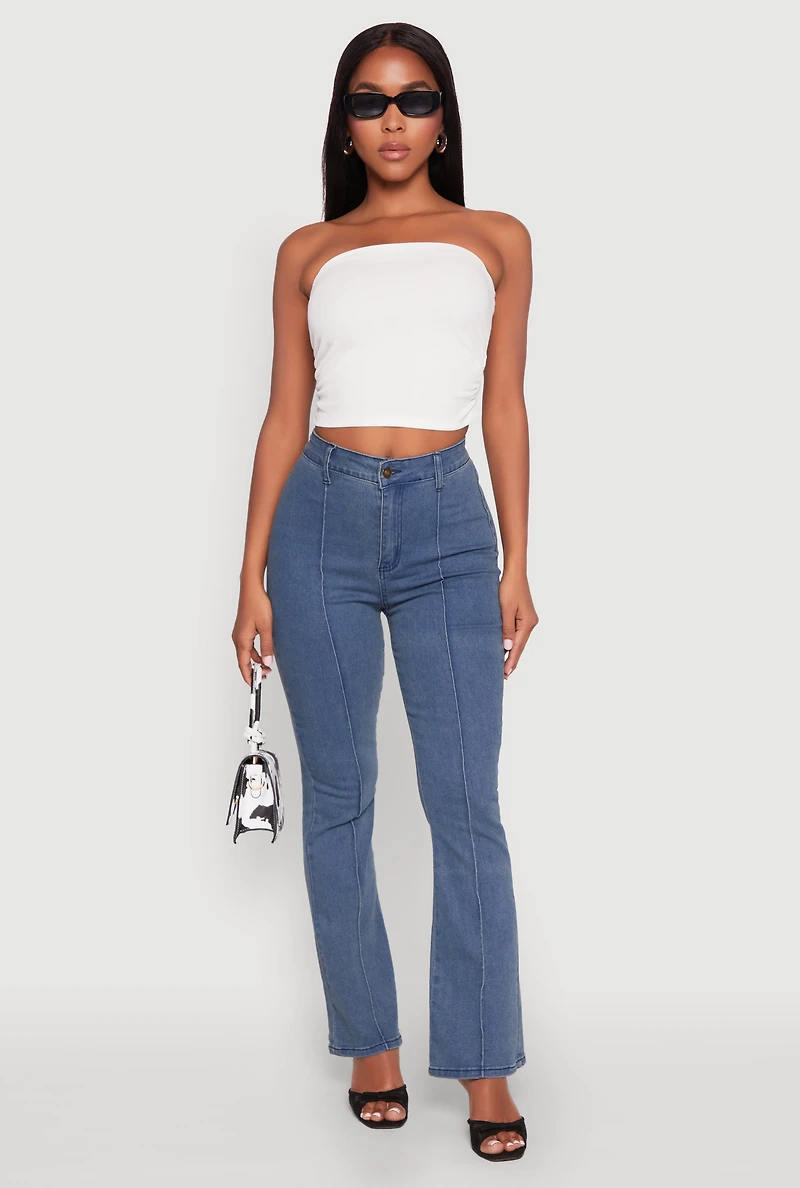 Womens Side Ruched Cropped Tube Top, White, Size M