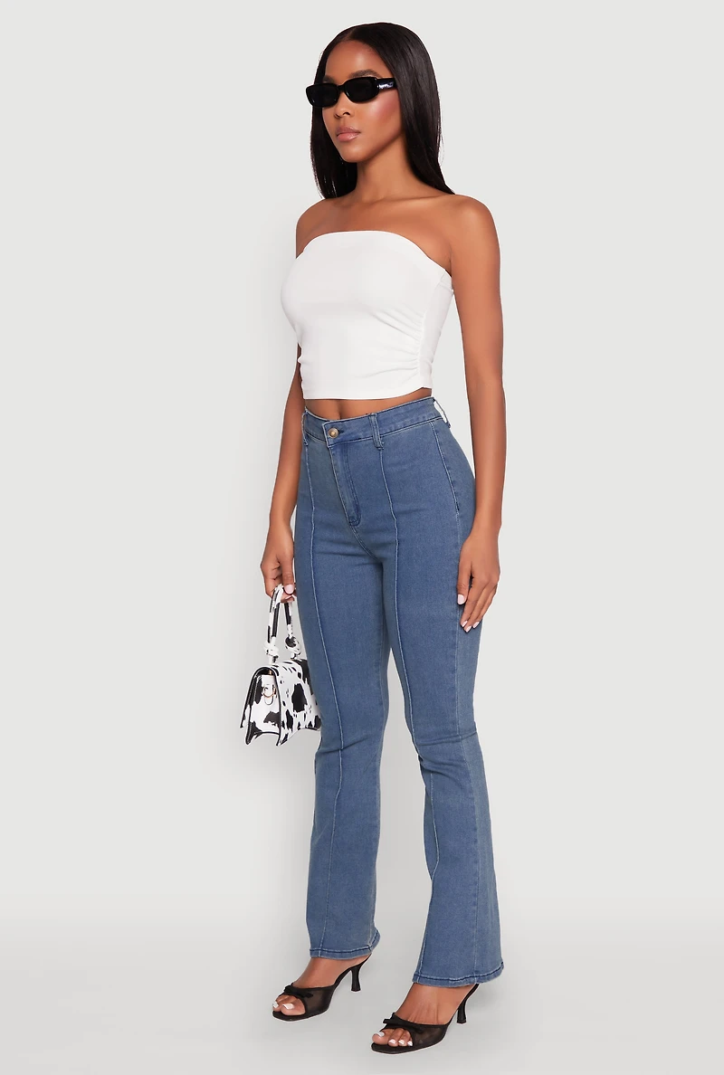 Womens Side Ruched Cropped Tube Top, White, Size M