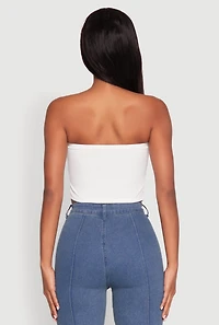 Womens Side Ruched Cropped Tube Top, White, Size M