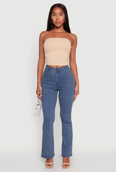 Womens Side Ruched Cropped Tube Top,