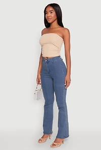 Womens Side Ruched Cropped Tube Top, Beige, Size L