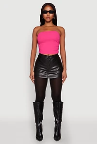 Womens Side Ruched Cropped Tube Top, Pink, Size M