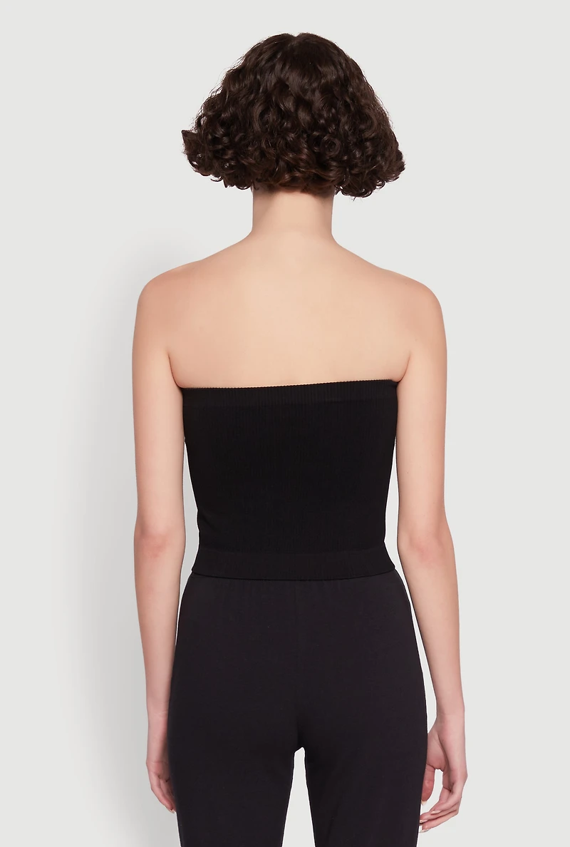 Womens Ribbed Knit Seamless Tube Top, Black, Size S-M