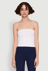 Womens Ribbed Knit Seamless Tube Top, S-M