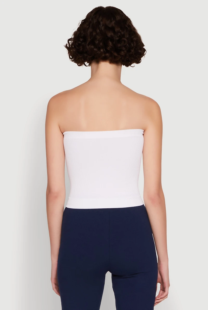 Womens Ribbed Knit Seamless Tube Top, M-L