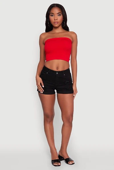 Womens Ribbed Knit Seamless Tube Top, Red, Size S-M
