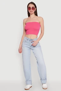 Womens Ribbed Knit Seamless Tube Top, Pink, Size M-L