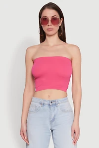 Womens Ribbed Knit Seamless Tube Top, Pink, Size M-L