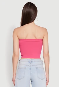 Womens Ribbed Knit Seamless Tube Top, Pink, Size M-L