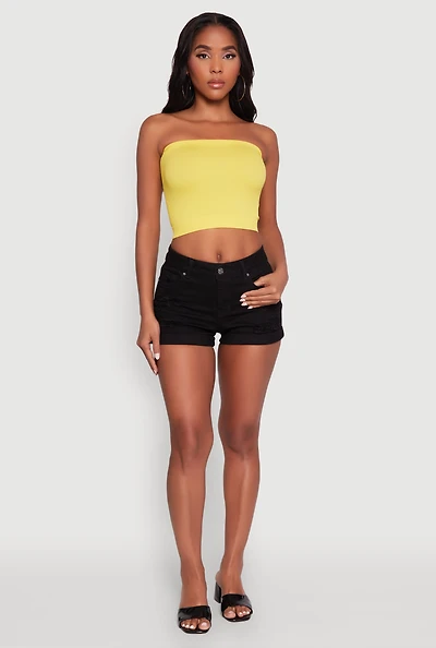 Womens Ribbed Knit Seamless Tube Top, Yellow, Size M-L