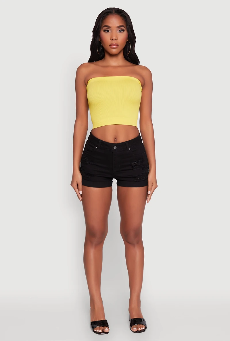 Womens Ribbed Knit Seamless Tube Top, Yellow, Size M-L