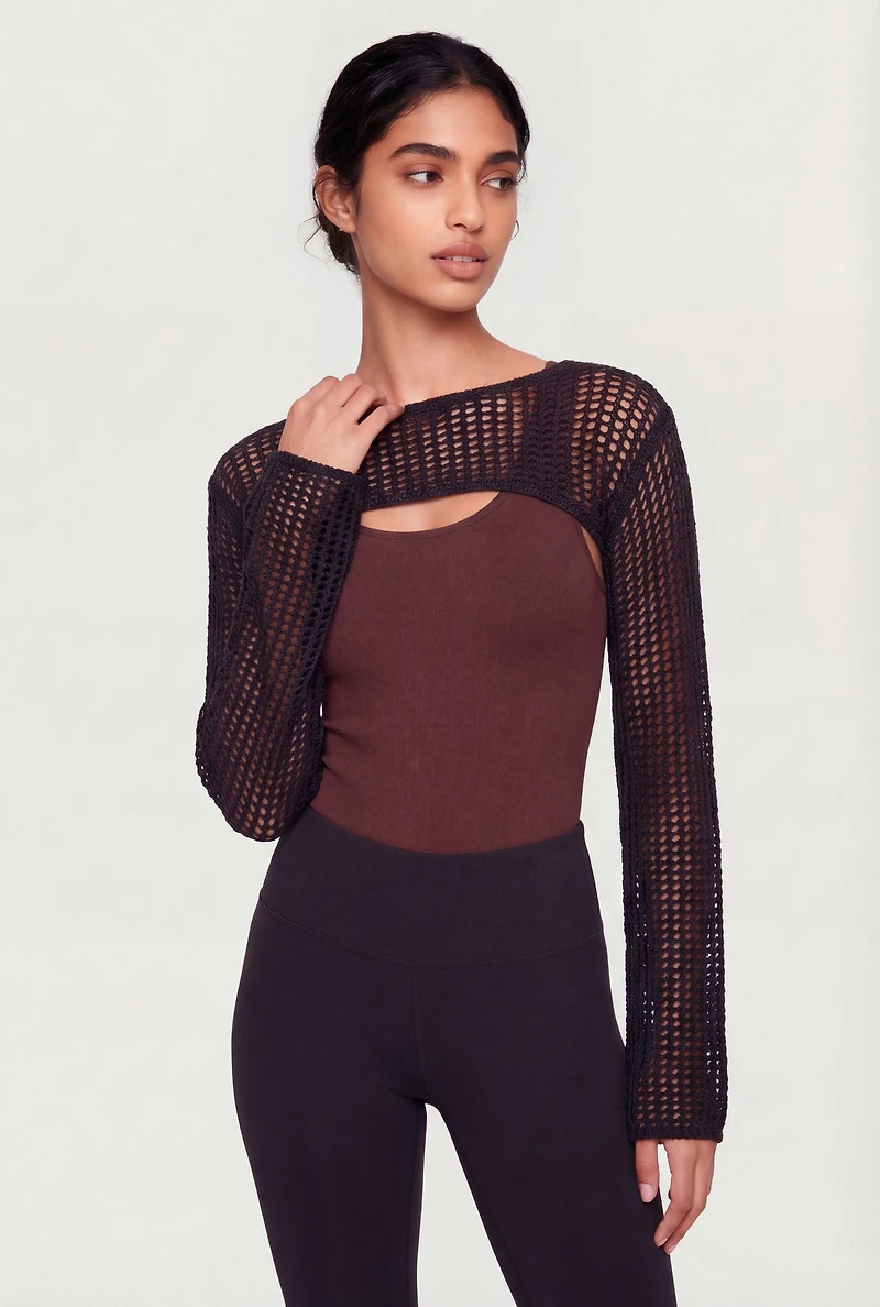Long Sleeve High Neck Crochet Shrug