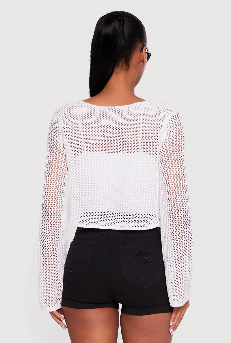 Bow Graphic Crochet Long Sleeve Top