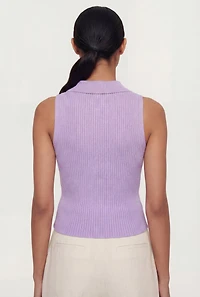 Rib Knit Button Front Collared Blouse