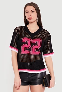 Graphic Short Sleeve Crochet Knit Jersey