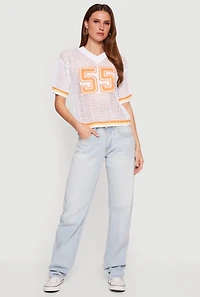 Graphic Short Sleeve Crochet Knit Jersey