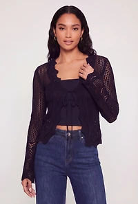 Crochet Tie Front Long Sleeve Cardigan