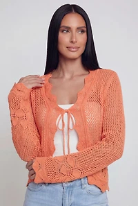 Crochet Tie Front Long Sleeve Cardigan