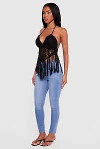 Crochet Tie Back Fringe Halter Top