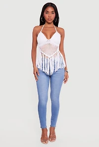 Crochet Tie Back Fringe Halter Top