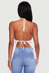 Crochet Tie Back Fringe Halter Top