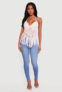 Crochet Tie Back Fringe Halter Top