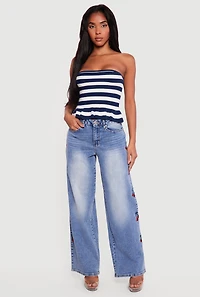 Striped Knitted Peplum Tube Top