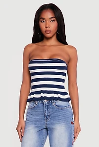 Striped Knitted Peplum Tube Top