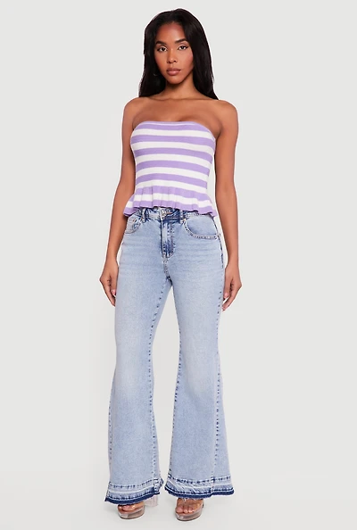 Striped Knitted Peplum Tube Top