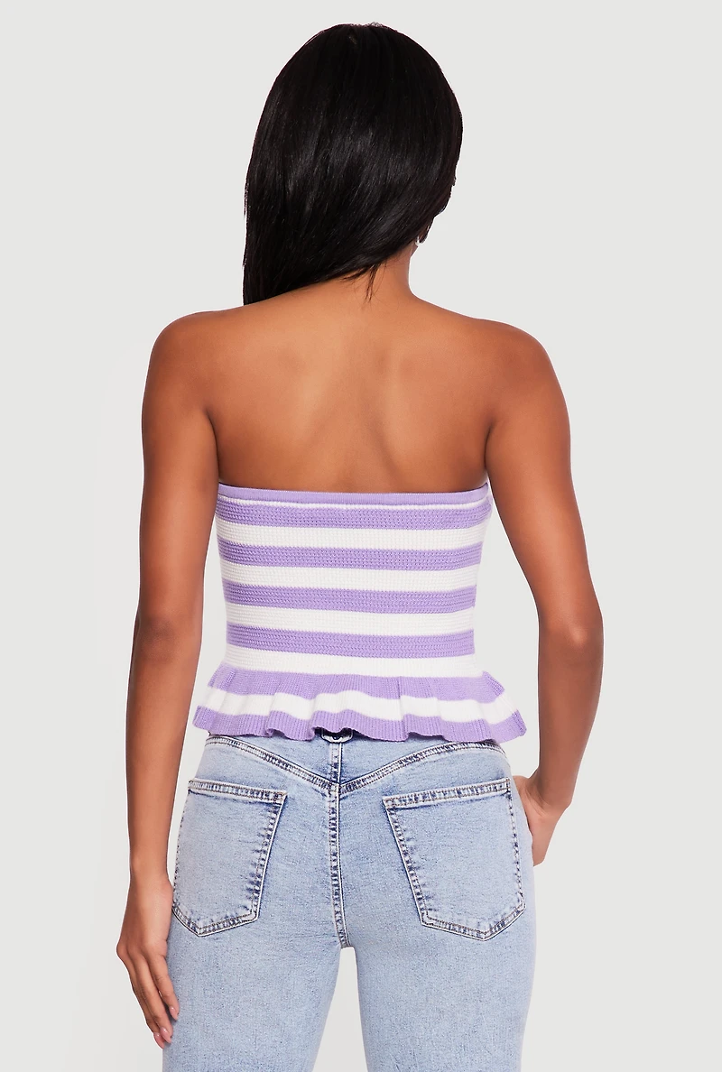Striped Knitted Peplum Tube Top