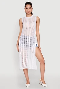 Womens Sleeveless Pointelle Knit Maxi Top, White, Size S