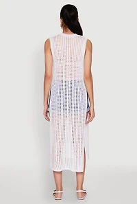 Womens Sleeveless Pointelle Knit Maxi Top, White, Size S