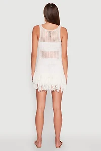 Womens Crochet Fringe Sleeveless Top, White, Size S