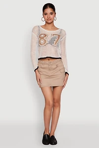 Womens 87 Crochet Long Sleeve Top, White, Size XL
