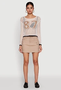 Womens 87 Crochet Long Sleeve Top, White, Size XL