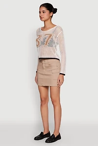 Womens 87 Crochet Long Sleeve Top, White, Size XL
