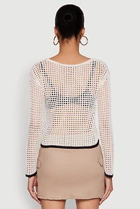 Womens 87 Crochet Long Sleeve Top, White, Size XL