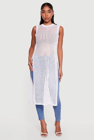 Crochet Sleeveless Side Slit Maxi Top
