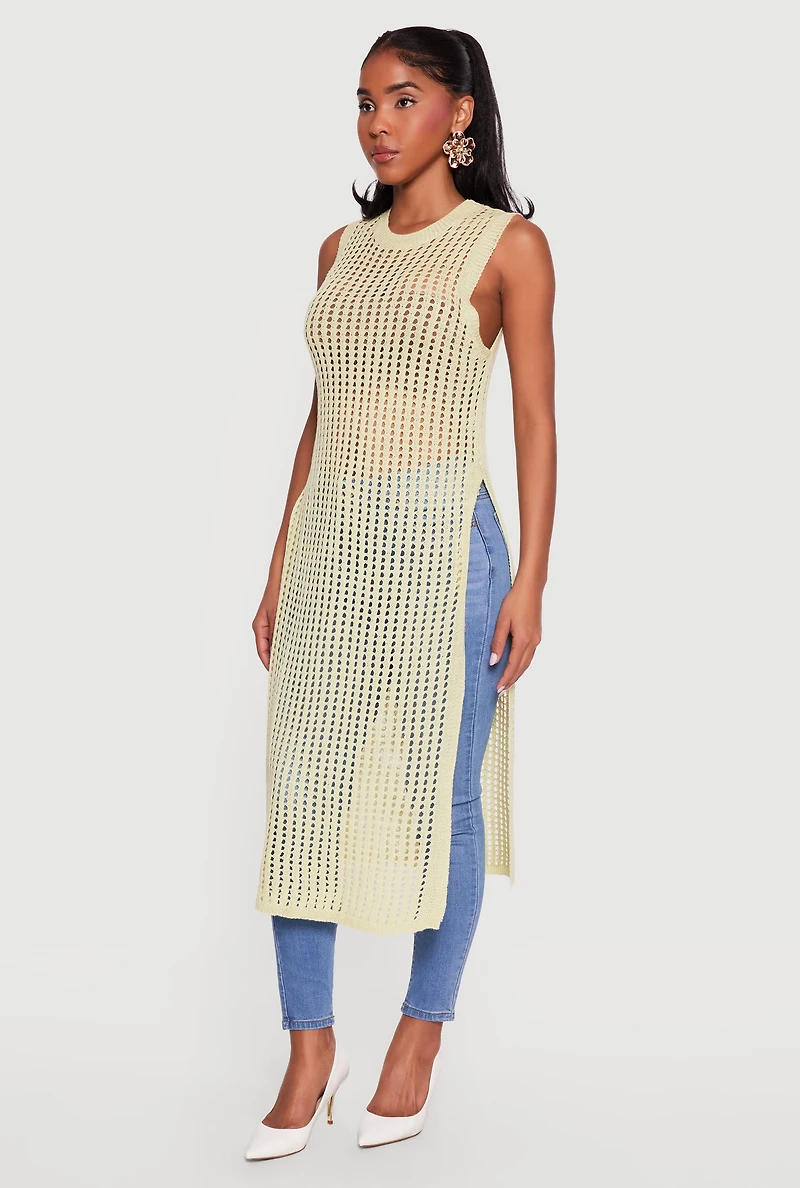 Crochet Sleeveless Side Slit Maxi Top